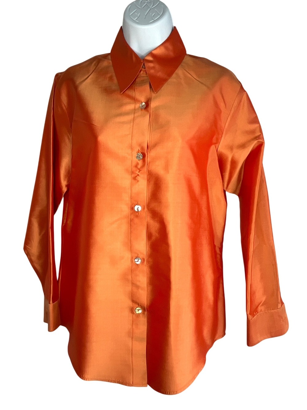 Gabrielle Carlson Orange 100% Silk Button-Up Shirt Long Sleeves Womens Small
